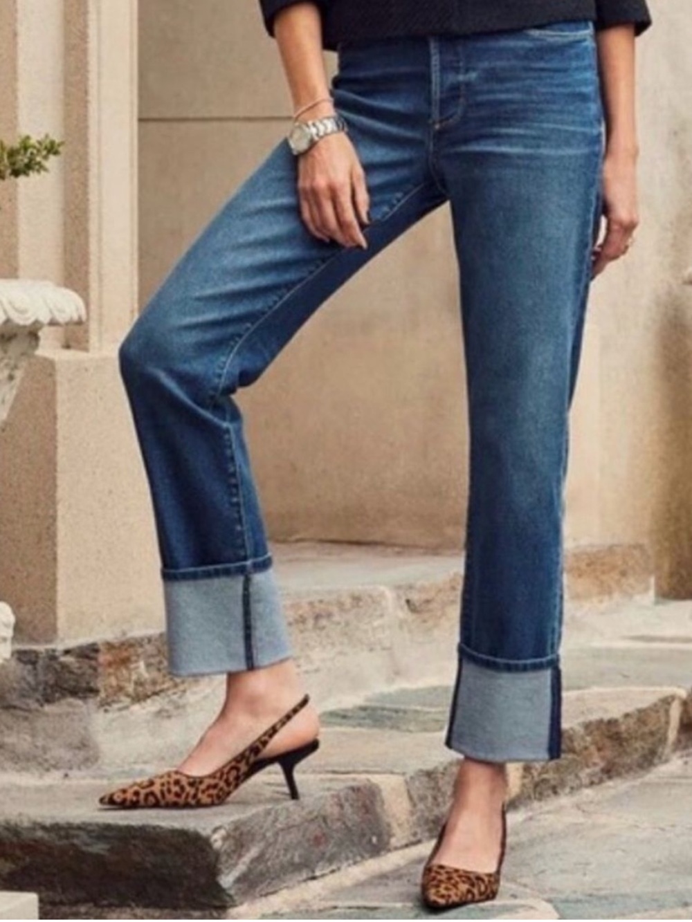 Evereve The Ever Straight Jean Cuffed Hem High Rise Fit Stretch Cotton